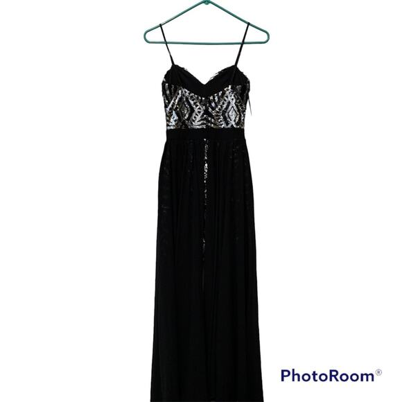 City Studio Black Silver Sequin Mini Dress With Train Formal Prom Homecoming - Picture 5 of 6